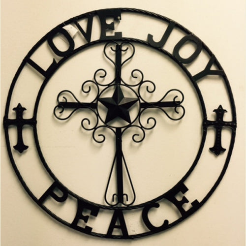 SI_F142019 LOVE JOY PEACE CROSS 24" METAL SIGN WESTERN HOME DECOR HANDMADE NEW