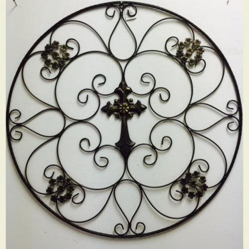 #SI_F142022 SCROLL MEDALLION CROSS 32" METAL WALL DECOR SIGN WESTERN HOME DECOR RUSTIC BRONZE