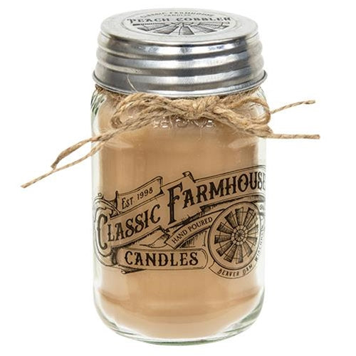 PEACH COBBLER CLASSIC FARMHOUSE MASON JAR CANDLE, 14oz  WESTERN CANDLE ART  #EH12177