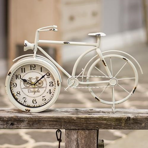 ITEM# CH_75013  16" FARMHOUSE WHITE BICYCLE CLOCK METAL ART WESTERN HOME DECOR NEW