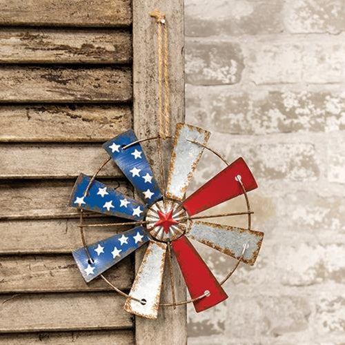 7" AMERICANA WINDMILL ORNAMENT FARMHOUSE METAL ART WESTERN HOME DECOR #EH12167 --FREE SHIPPING