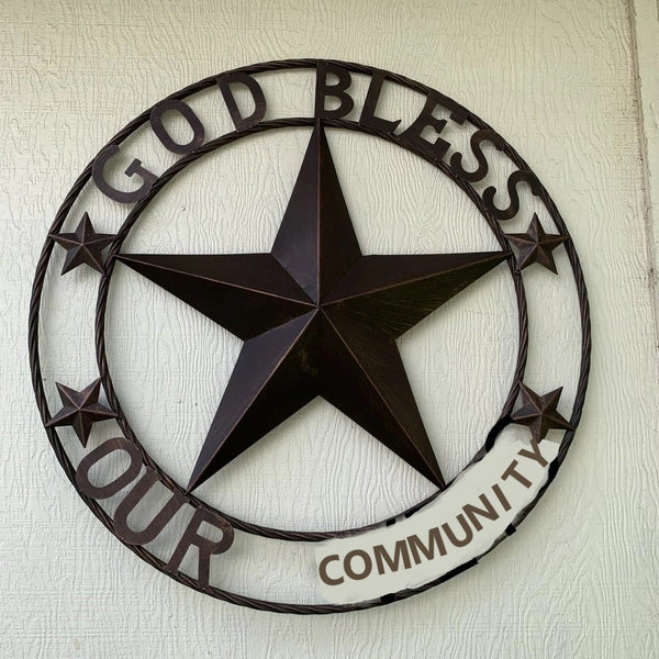 GOD BLESS OUR COMMUNITY 24",32",36" BARN STAR METAL STAR TWISTED ROPE RING WESTERN HOME DECOR HANDMADE NEW #EH10497