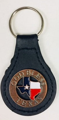#EH80013 GOD BLESS TEXAS LEATHER KEYFOB KECHAIN METAL CONCHO WESTERN FASHION ART NEW -- FREE SHIPPING