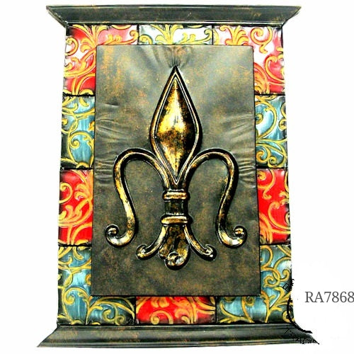 RA7868 FLEUR DE LIS SQUARE WALL DECOR WESTERN HOME DECOR 24" X 16" HANDMADE NEW