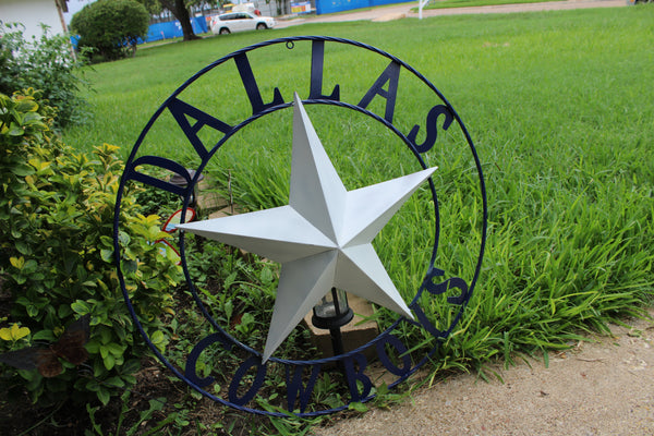DALLAS COWBOYS STAR METAL BARN LONE STAR WESTERN HOME DECOR BLUE & WHITE STAR, SIZE:24",32",36",40",42",44",46",50"