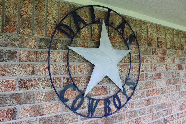 DALLAS COWBOYS STAR METAL BARN LONE STAR WESTERN HOME DECOR BLUE & WHITE STAR, SIZE:24",32",36",40",42",44",46",50"