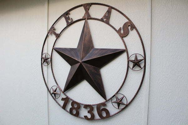 TEXAS 1836 RUSTIC BRONZE BARN STAR METAL LONE STAR TWISTED RING WESTERN HOME DECOR 24",32",36",40",50"-#EH10071