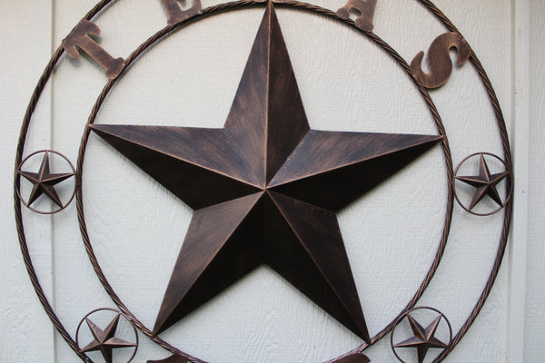 TEXAS 1836 RUSTIC BRONZE BARN STAR METAL LONE STAR TWISTED RING WESTERN HOME DECOR 24",32",36",40",50"-#EH10071
