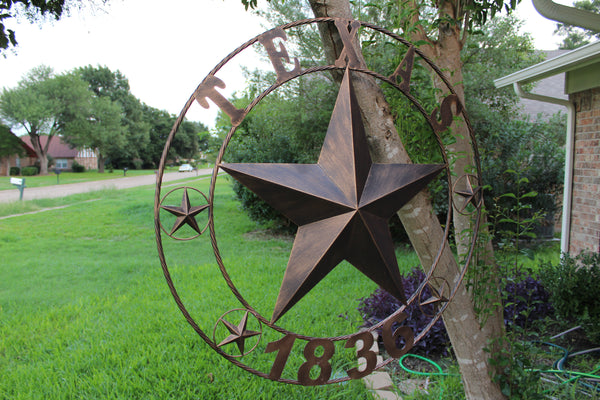 TEXAS 1836 RUSTIC BRONZE BARN STAR METAL LONE STAR TWISTED RING WESTERN HOME DECOR 24",32",36",40",50"-#EH10071