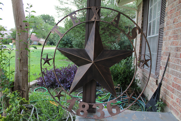 TEXAS 1836 RUSTIC BRONZE BARN STAR METAL LONE STAR TWISTED RING WESTERN HOME DECOR 24",32",36",40",50"-#EH10071