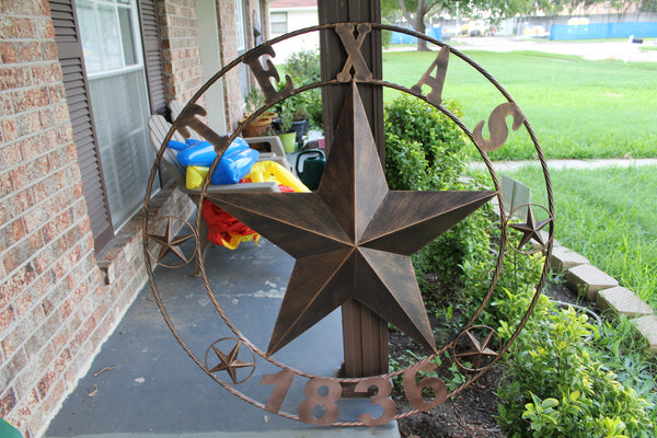 TEXAS 1836 RUSTIC BRONZE BARN STAR METAL LONE STAR TWISTED RING WESTERN HOME DECOR 24",32",36",40",50"-#EH10071
