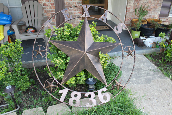 TEXAS 1836 RUSTIC BRONZE BARN STAR METAL LONE STAR TWISTED RING WESTERN HOME DECOR 24",32",36",40",50"-#EH10071