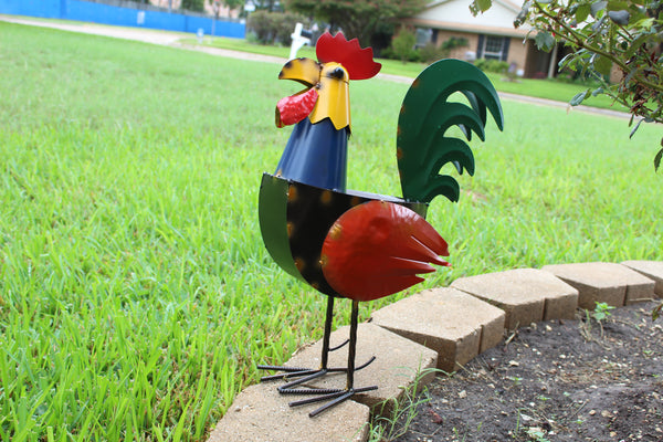 #RT6011 ROOSTER 21" CHICKEN ANIMAL SCULPTURE METAL DECOR ORNAMENT OUTDOOR OR INDOOR BIRD YARD ART HANDMADE