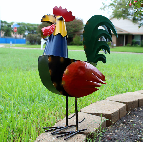 #RT6011 ROOSTER 21" CHICKEN ANIMAL SCULPTURE METAL DECOR ORNAMENT OUTDOOR OR INDOOR BIRD YARD ART HANDMADE