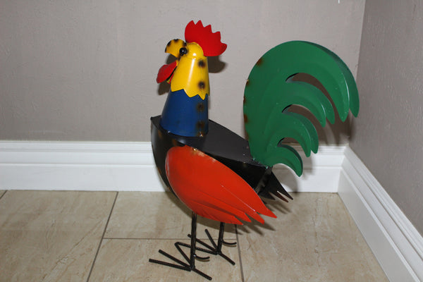 #RT6011 ROOSTER 21" CHICKEN ANIMAL SCULPTURE METAL DECOR ORNAMENT OUTDOOR OR INDOOR BIRD YARD ART HANDMADE