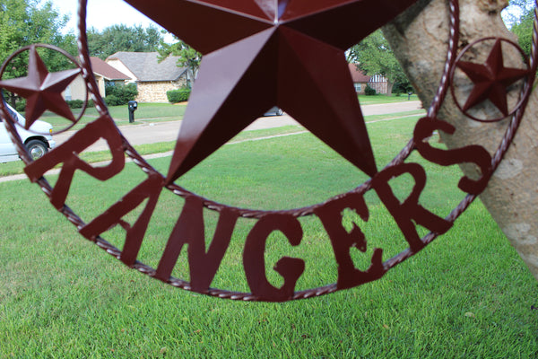 LAWN RANGERS STYLE CUSTOM BARN NAME YOUR BUSINESS NAME STAR BROWN METAL LAWN RANGERS NAME BARN STAR WITH TWISTED ROPE RING DESIGN METAL WALL 3d STAR ART WESTERN HOME DECOR NEW STYLES