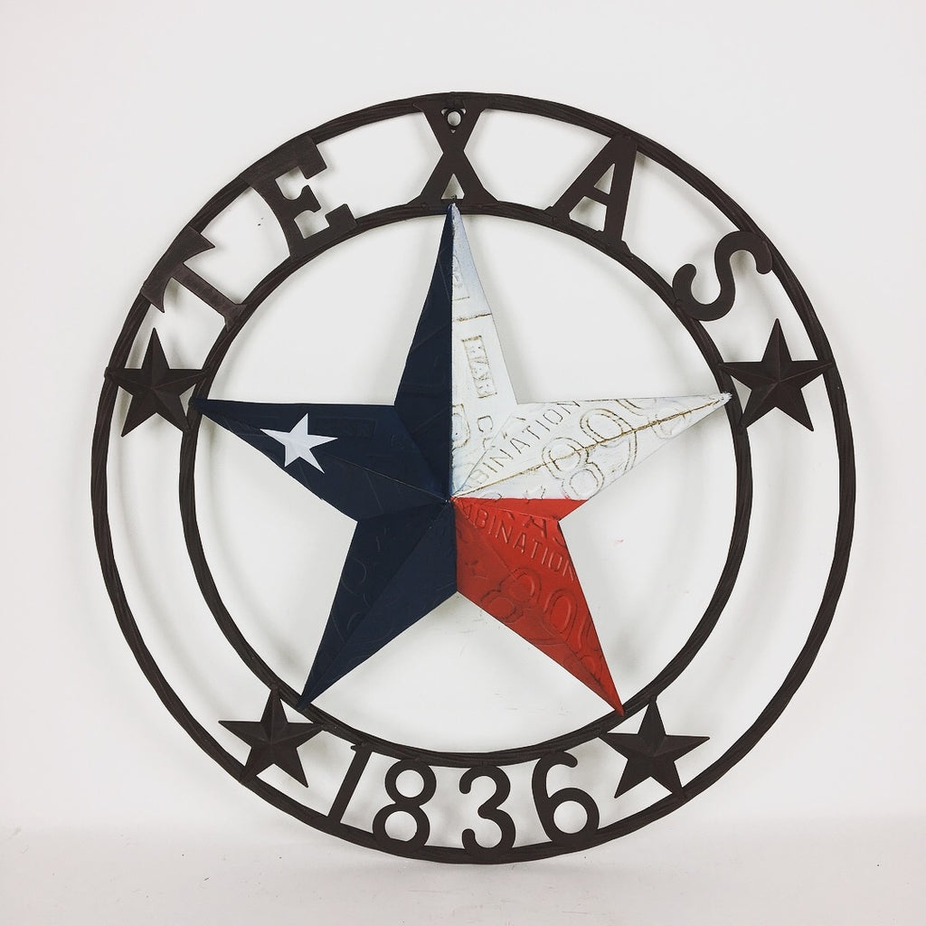 24",32",36" 1836 TEXAS LICENSE PLATE LONE STAR BARN STAR TWISTED ROPE RING WESTERN HOME DECOR TEXAS FLAG RED WHITE & BLUE STAR HANDMADE #EH10366