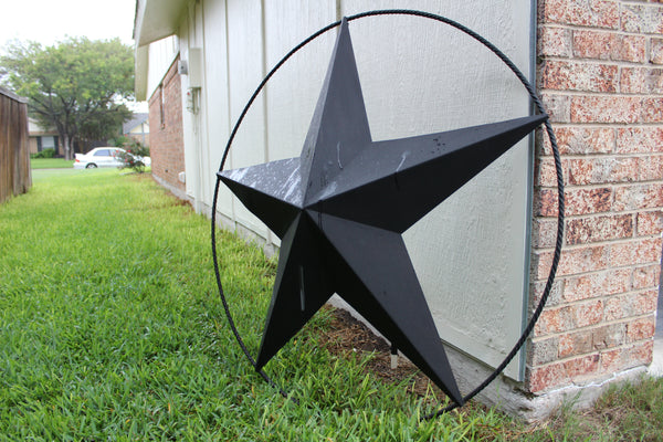 48"  BLACK BARN LONE STAR TWISTED ROPE RING METAL WALL ART WEATERN HOME DECOR HANDMADE NEW