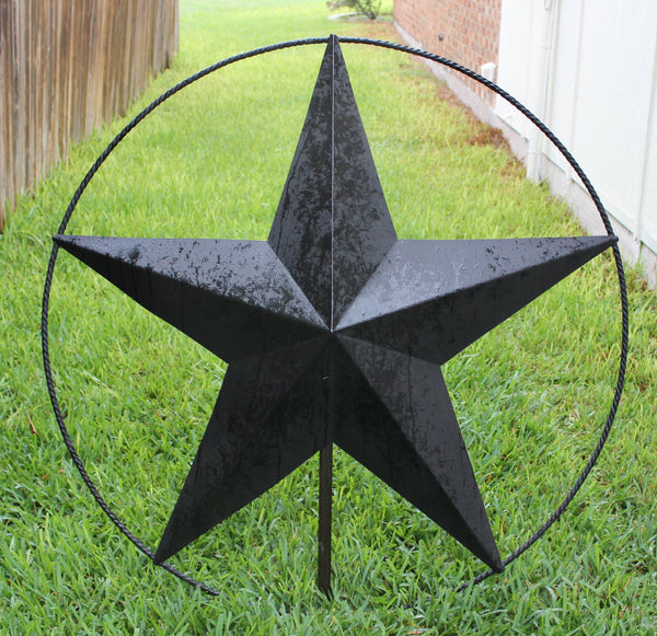 48"  BLACK BARN LONE STAR TWISTED ROPE RING METAL WALL ART WEATERN HOME DECOR HANDMADE NEW