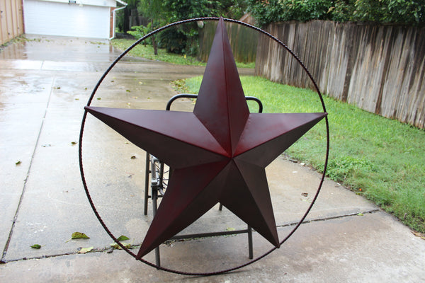 LONE STAR 48" METAL BARN STAR TWISTED ROPE RING RUSTIC BRONZE WESTERN HOME DECOR HANDMADE-#EH10014