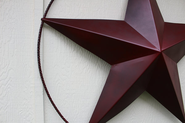 48" BARN LONE STAR WITH LARGE TWISTED ROPE RING METAL ART VINTAGE RUSTIC BURGUNDY RED NEW