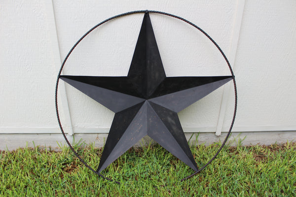 48" BARN LONE STAR WITH LARGE TWISTED ROPE RING METAL ART VINTAGE RUSTIC BURGUNDY RED NEW