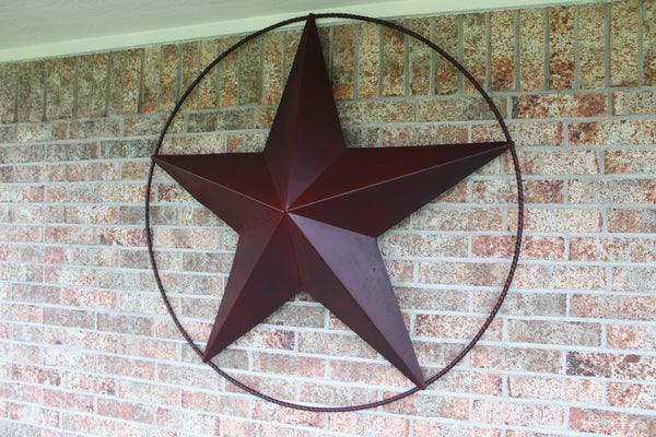 48" BARN LONE STAR WITH LARGE TWISTED ROPE RING METAL ART VINTAGE RUSTIC BURGUNDY RED NEW