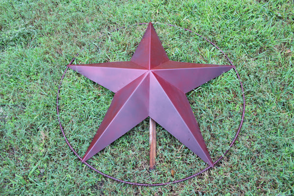 48" BARN LONE STAR WITH LARGE TWISTED ROPE RING METAL ART VINTAGE RUSTIC BURGUNDY RED NEW