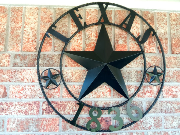 24", 32", 36", 40", 50" RUSTIC BLACK TEXAS 1836 BARN STAR METAL ART WESTERN HOME DECOR VINTAGE RUSTIC BLACK