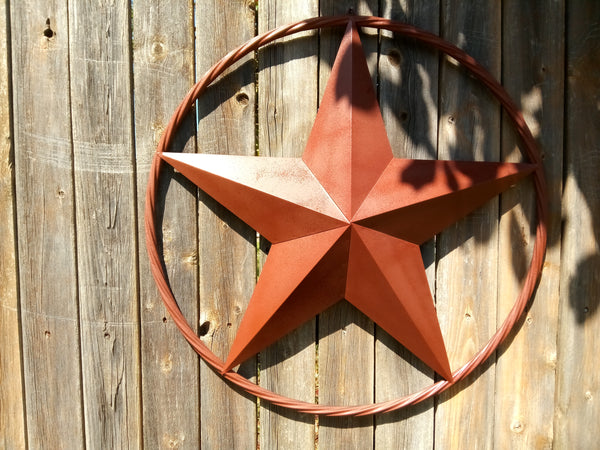 24", 32", 38", 48" ORANGE COPPER BARN LONE STAR WITH TWISTED ROPE RING DESIGN METAL WALL ART WESTERN HOME DECOR VINTAGE RUSTIC ORANGE COPPER NEW