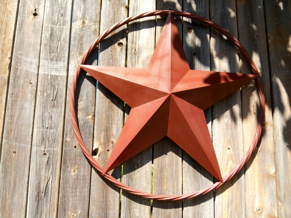 24", 32", 38", 48" ORANGE COPPER BARN LONE STAR WITH TWISTED ROPE RING DESIGN METAL WALL ART WESTERN HOME DECOR VINTAGE RUSTIC ORANGE COPPER NEW