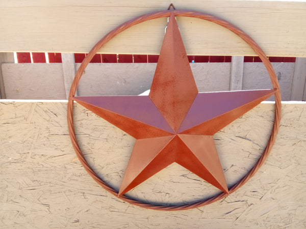 24", 32", 38", 48" ORANGE COPPER BARN LONE STAR WITH TWISTED ROPE RING DESIGN METAL WALL ART WESTERN HOME DECOR VINTAGE RUSTIC ORANGE COPPER NEW