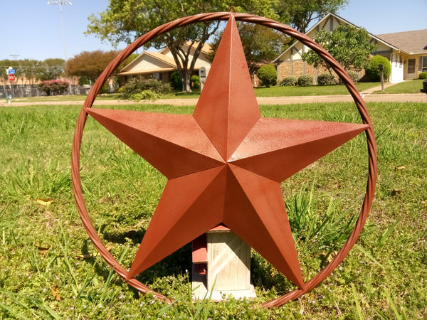 LONE STAR 48" METAL BARN STAR TWISTED ROPE RING RUSTIC BRONZE WESTERN HOME DECOR HANDMADE-#EH10014