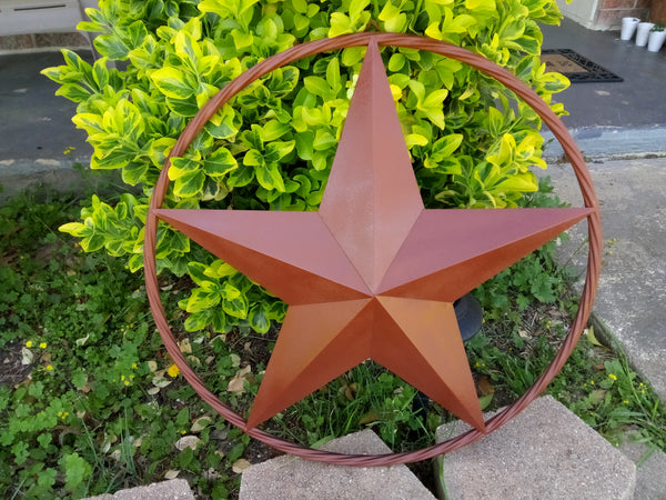 24", 32", 38", 48" ORANGE COPPER BARN LONE STAR WITH TWISTED ROPE RING DESIGN METAL WALL ART WESTERN HOME DECOR VINTAGE RUSTIC ORANGE COPPER NEW