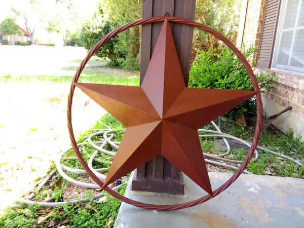 24", 32", 38", 48" ORANGE COPPER BARN LONE STAR WITH TWISTED ROPE RING DESIGN METAL WALL ART WESTERN HOME DECOR VINTAGE RUSTIC ORANGE COPPER NEW