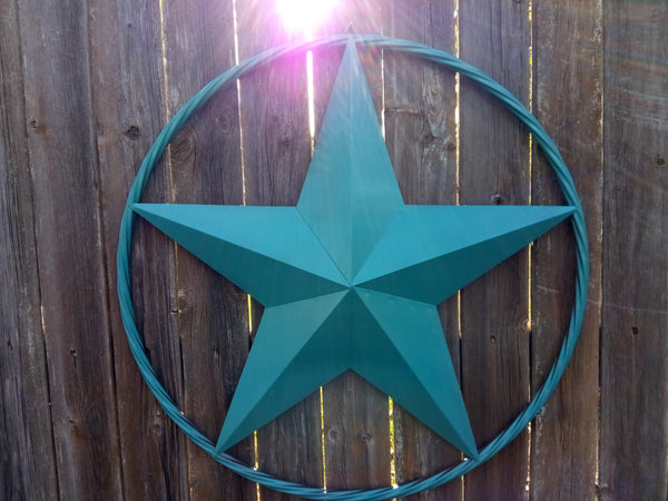 24", 32", 38" TEAL BARN LONE STAR WITH TWISTED ROPE RING DESIGN METAL WALL ART WESTERN HOME DECOR VINTAGE RUSTIC TEAL NEW