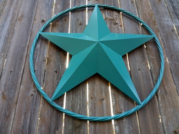 24", 32", 38" TEAL BARN LONE STAR WITH TWISTED ROPE RING DESIGN METAL WALL ART WESTERN HOME DECOR VINTAGE RUSTIC TEAL NEW