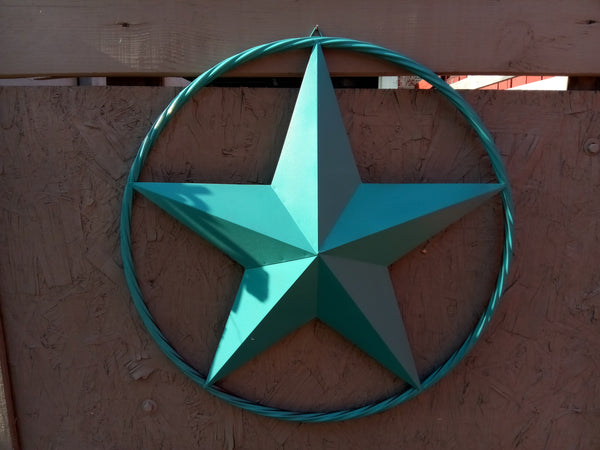 24", 32", 38" TEAL BARN LONE STAR WITH TWISTED ROPE RING DESIGN METAL WALL ART WESTERN HOME DECOR VINTAGE RUSTIC TEAL NEW