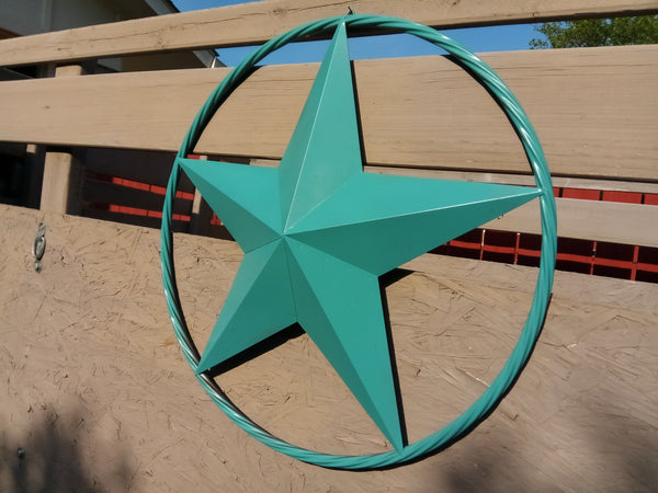 24", 32", 38" TEAL BARN LONE STAR WITH TWISTED ROPE RING DESIGN METAL WALL ART WESTERN HOME DECOR VINTAGE RUSTIC TEAL NEW