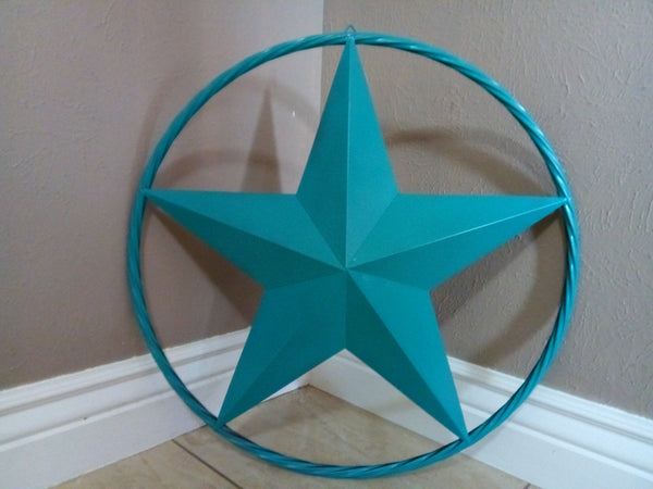 24", 32", 38" TEAL BARN LONE STAR WITH TWISTED ROPE RING DESIGN METAL WALL ART WESTERN HOME DECOR VINTAGE RUSTIC TEAL NEW