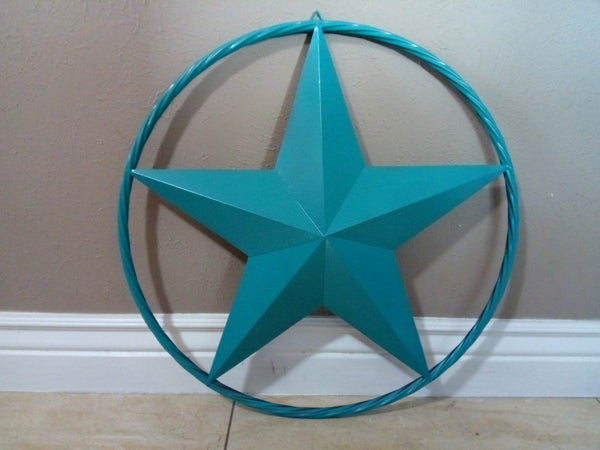 24", 32", 38" TEAL BARN LONE STAR WITH TWISTED ROPE RING DESIGN METAL WALL ART WESTERN HOME DECOR VINTAGE RUSTIC TEAL NEW