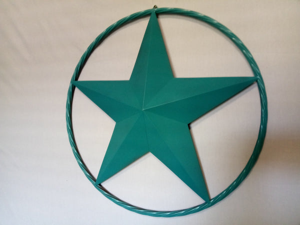 24", 32", 38" TEAL BARN LONE STAR WITH TWISTED ROPE RING DESIGN METAL WALL ART WESTERN HOME DECOR VINTAGE RUSTIC TEAL NEW