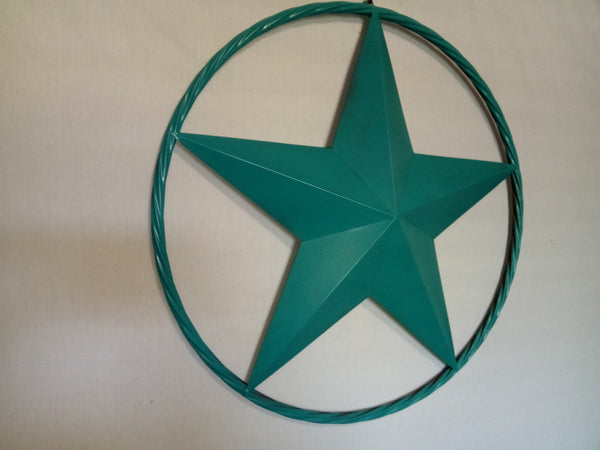 24", 32", 38" TEAL BARN LONE STAR WITH TWISTED ROPE RING DESIGN METAL WALL ART WESTERN HOME DECOR VINTAGE RUSTIC TEAL NEW