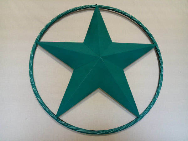 24", 32", 38" TEAL BARN LONE STAR WITH TWISTED ROPE RING DESIGN METAL WALL ART WESTERN HOME DECOR VINTAGE RUSTIC TEAL NEW