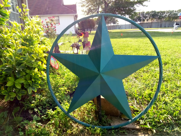 24", 32", 38" TEAL BARN LONE STAR WITH TWISTED ROPE RING DESIGN METAL WALL ART WESTERN HOME DECOR VINTAGE RUSTIC TEAL NEW
