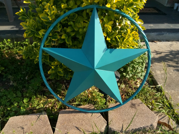 24", 32", 38" TEAL BARN LONE STAR WITH TWISTED ROPE RING DESIGN METAL WALL ART WESTERN HOME DECOR VINTAGE RUSTIC TEAL NEW