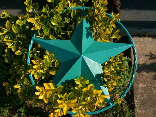 24", 32", 38" TEAL BARN LONE STAR WITH TWISTED ROPE RING DESIGN METAL WALL ART WESTERN HOME DECOR VINTAGE RUSTIC TEAL NEW