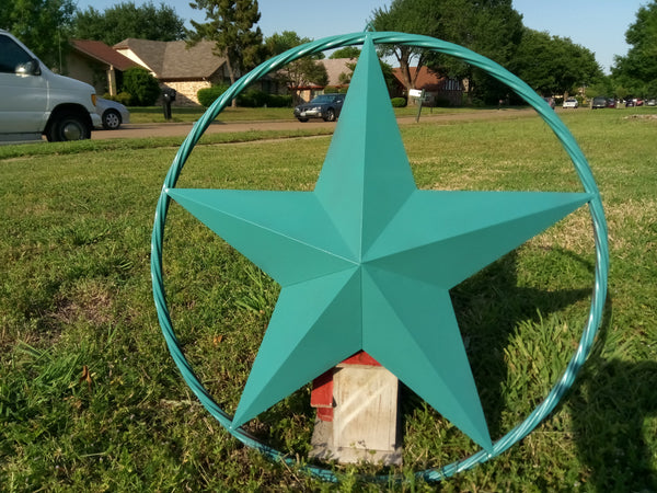 24", 32", 38" TEAL BARN LONE STAR WITH TWISTED ROPE RING DESIGN METAL WALL ART WESTERN HOME DECOR VINTAGE RUSTIC TEAL NEW
