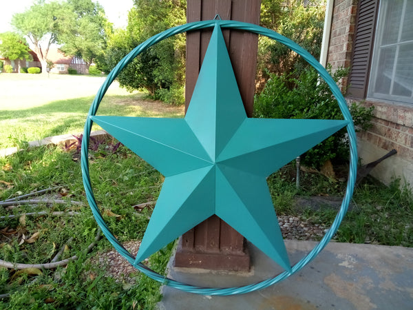 LONE STAR 48" METAL BARN STAR TWISTED ROPE RING RUSTIC BRONZE WESTERN HOME DECOR HANDMADE-#EH10014