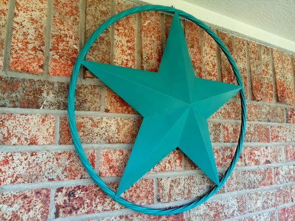 24", 32", 38" TEAL BARN LONE STAR WITH TWISTED ROPE RING DESIGN METAL WALL ART WESTERN HOME DECOR VINTAGE RUSTIC TEAL NEW